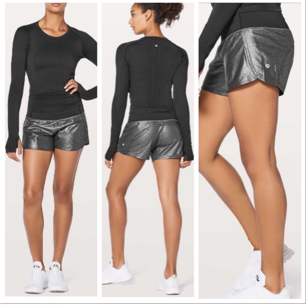 Lululemon Speed Up Shorts Luminosity Foil Print Black 4 Tall